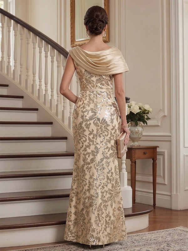 Sheath/Column Scoop Sleeveless Floor-Length Long Mother of the Bride Dresses with Bow & Belt