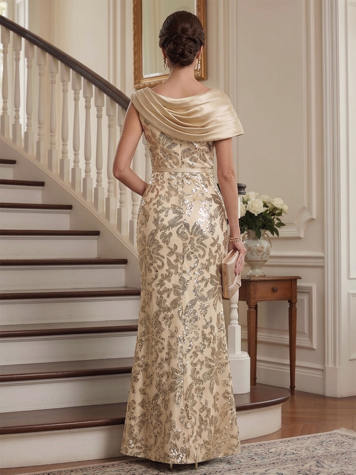 Sheath/Column Scoop Sleeveless Floor-Length Long Mother of the Bride Dresses with Bow &amp; Belt