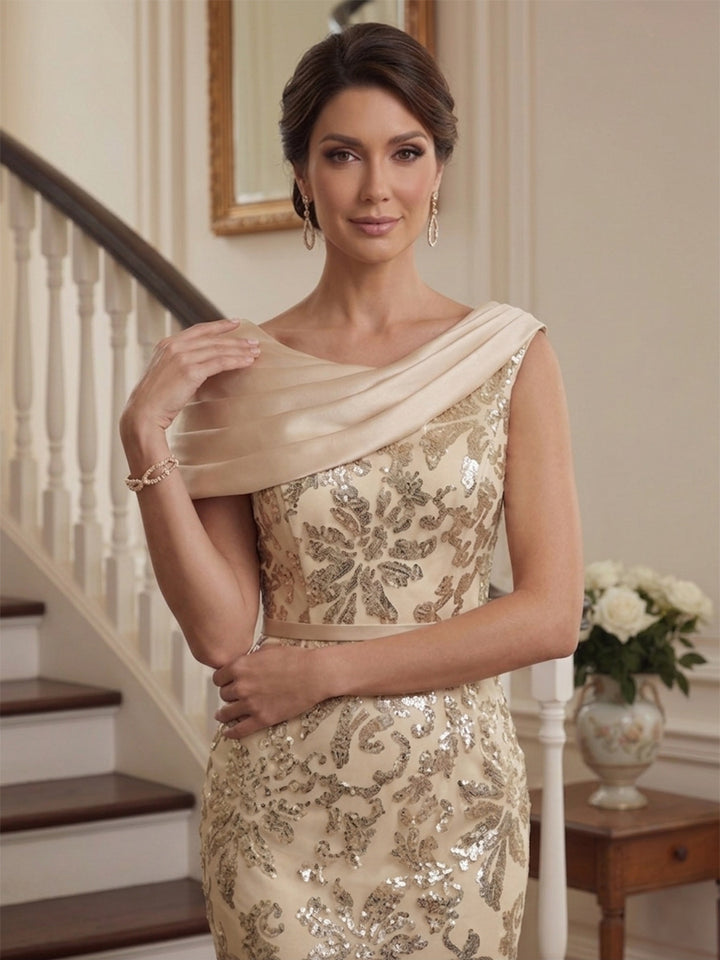 Sheath/Column Scoop Sleeveless Floor-Length Long Mother of the Bride Dresses with Bow &amp; Belt