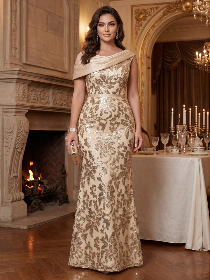 Sheath/Column Scoop Sleeveless Floor-Length Long Plus Size Evening Dresses with Bow &amp; Belt