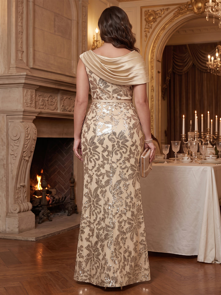 Sheath/Column Scoop Sleeveless Floor-Length Long Plus Size Evening Dresses with Bow &amp; Belt