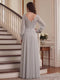 A-Line/Princess V-Neck Long Sleeves Floor-Length Mother of the Bride Dresses with Lace & Applique