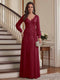 A-Line/Princess V-Neck Long Sleeves Floor-Length Mother of the Bride Dresses with Lace & Applique