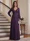 A-Line/Princess V-Neck Long Sleeves Floor-Length Mother of the Bride Dresses with Lace & Applique