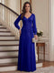 A-Line/Princess V-Neck Long Sleeves Floor-Length Mother of the Bride Dresses with Lace & Applique
