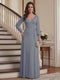 A-Line/Princess V-Neck Long Sleeves Floor-Length Mother of the Bride Dresses with Lace & Applique
