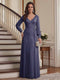 A-Line/Princess V-Neck Long Sleeves Floor-Length Mother of the Bride Dresses with Lace & Applique
