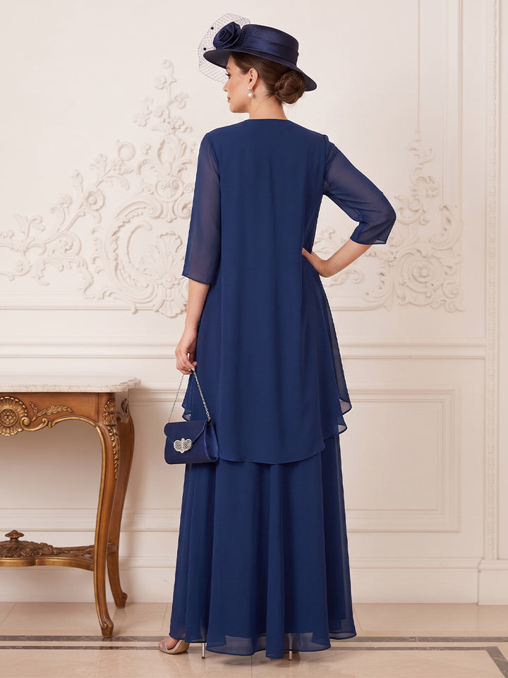 A-Line/Princess Illusion Neck 3/4 Sleeves Asymmetrical Mother of the Bride Dresses with Ruffles &amp; Jacket