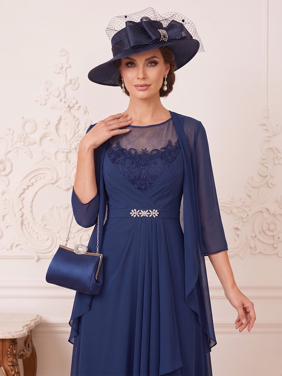A-Line/Princess Illusion Neck 3/4 Sleeves Asymmetrical Mother of the Bride Dresses with Ruffles &amp; Jacket