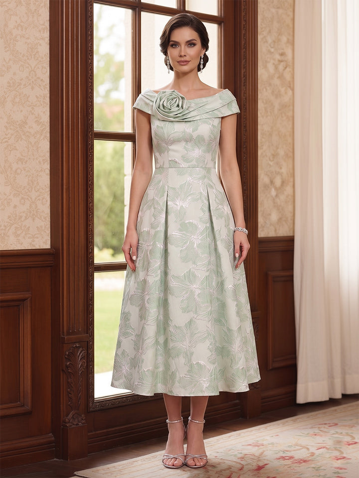 A-Line/Princess Scoop Neck Cap Sleeves Tea-Length Mother of the Bride Dresses with Floral