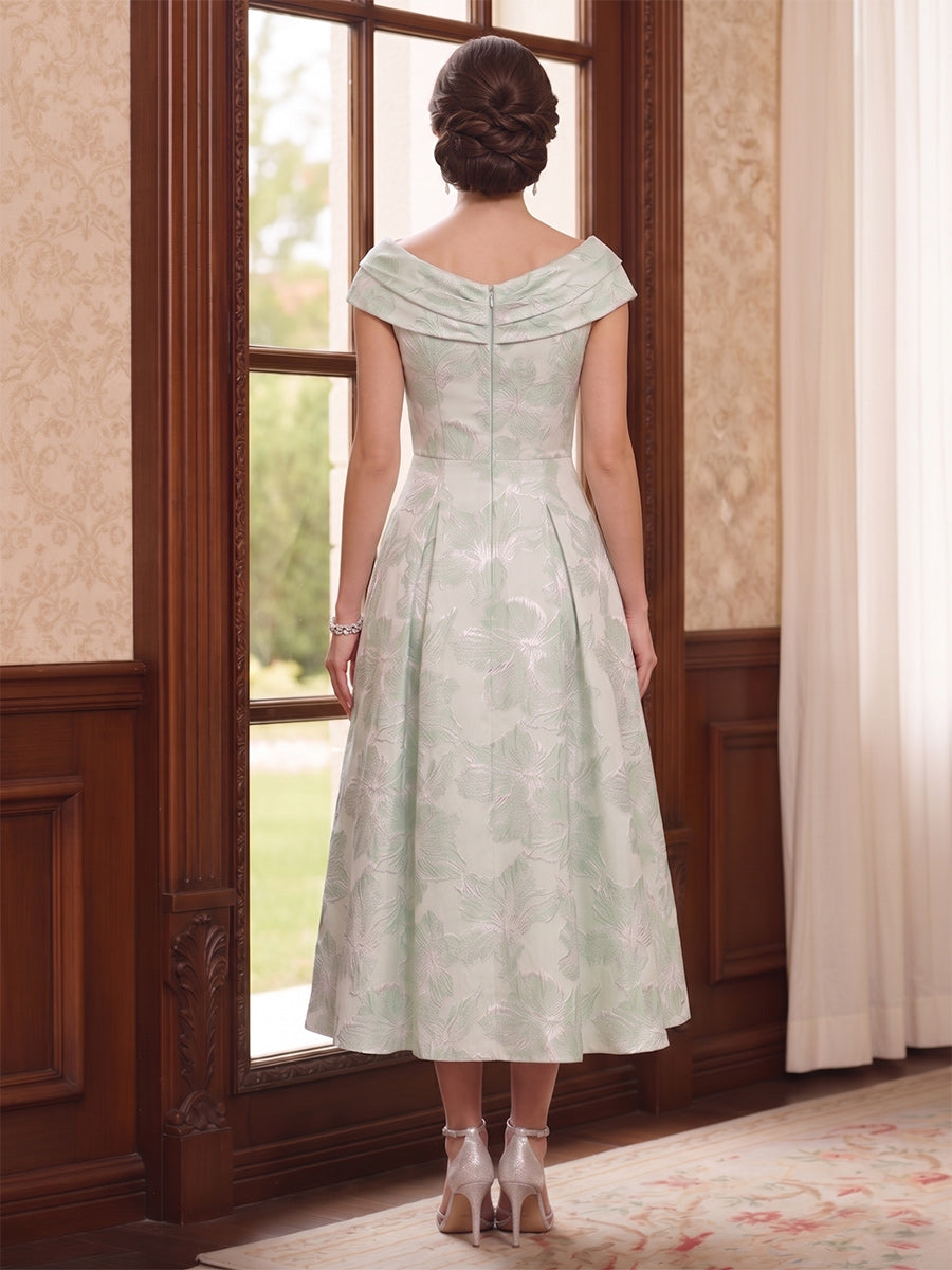 A-Line/Princess Scoop Neck Cap Sleeves Tea-Length Mother of the Bride Dresses with Floral