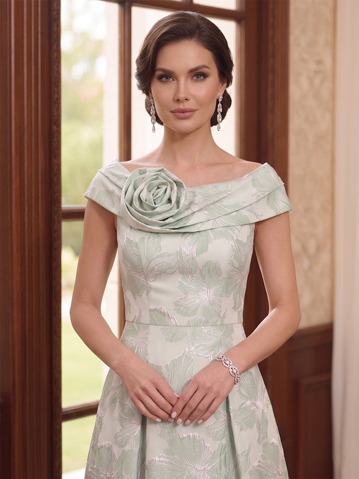 A-Line/Princess Scoop Neck Cap Sleeves Tea-Length Mother of the Bride Dresses with Floral