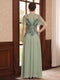 A-Line/Princess Illusion Neck Short Sleeves Floor-Length Mother of the Bride Dresses with Embroidery & Ruffles