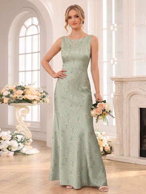 Sheath/Column Scoop Sleeveless Floor-Length Bridesmaid Dresses with Ruched