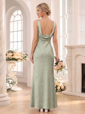 Sheath/Column Scoop Sleeveless Floor-Length Bridesmaid Dresses with Ruched