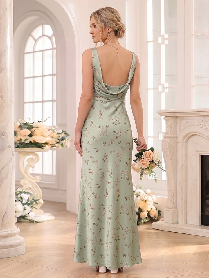 Sheath/Column Scoop Sleeveless Floor-Length Bridesmaid Dresses with Ruched