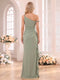 Sheath/Column One-Shoulder Sleeveless Floor-Length Bridesmaid Dresses with Ruched & Ruffles