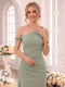 Sheath/Column One-Shoulder Sleeveless Floor-Length Bridesmaid Dresses with Ruched & Ruffles