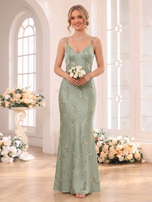 Trumpet/Mermaid Spaghetti Straps Sleeveless Floor-Length Bridesmaid Dresses with Ruched