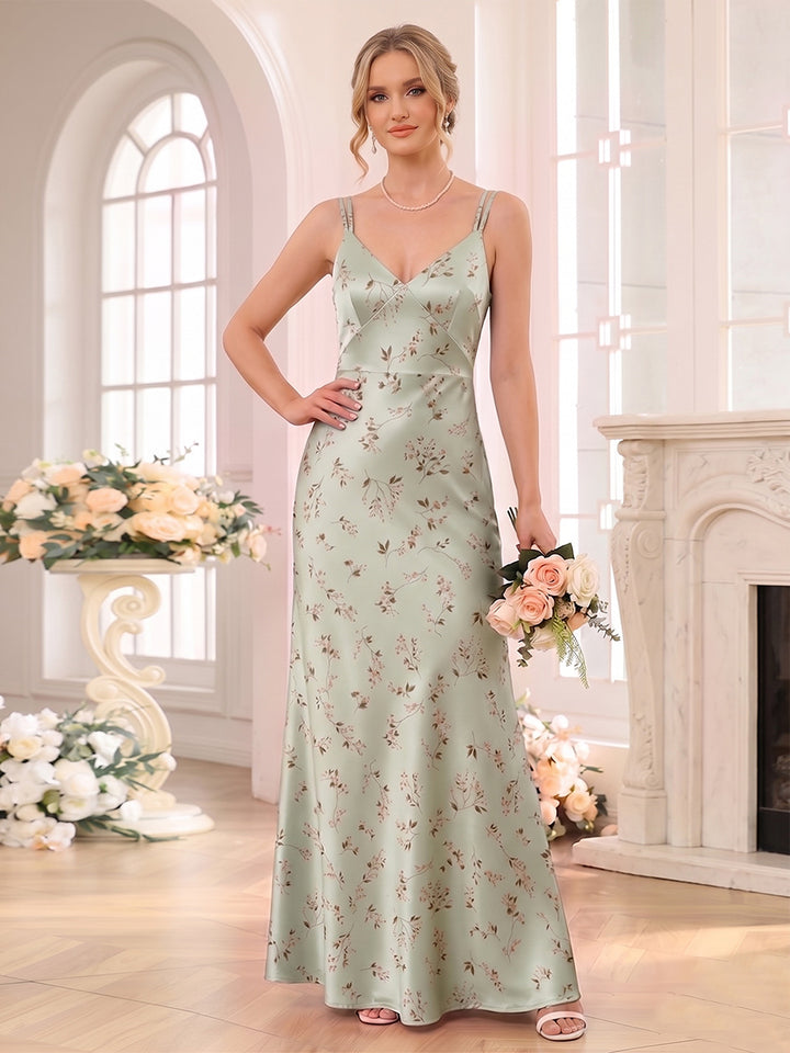 Trumpet/Mermaid Spaghetti Straps Sleeveless Floor-Length Bridesmaid Dresses with Ruched