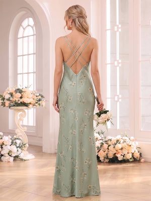 Trumpet/Mermaid Spaghetti Straps Sleeveless Floor-Length Bridesmaid Dresses with Ruched