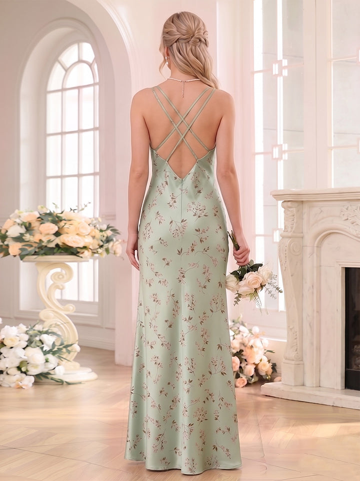 Trumpet/Mermaid Spaghetti Straps Sleeveless Floor-Length Bridesmaid Dresses with Ruched