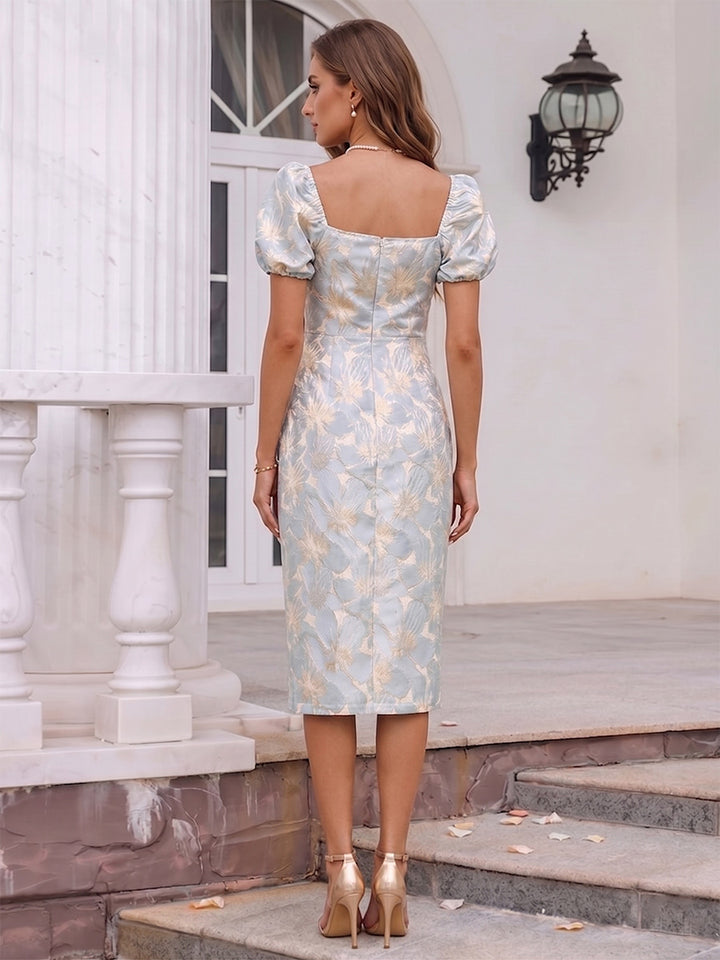 Sheath/Column Square Neck Puff Sleeves Knee-Length Cocktail Dresses With Split Side