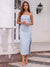 Sheath/Column Strapless Sleeveless Tea-Length Cocktail Dresses With Split Side & Bowknot