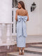 Sheath/Column Strapless Sleeveless Tea-Length Cocktail Dresses With Split Side & Bowknot