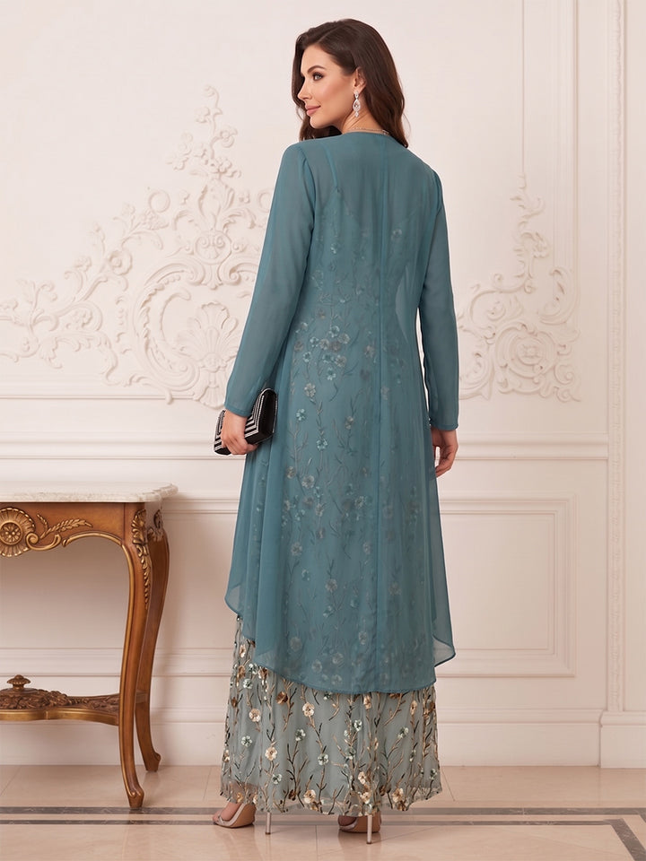 A-Line/Princess V-Neck Long Sleeves Ankle-Length Mother of the Bride Dresses with Jacket &amp; Applique