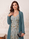 A-Line/Princess V-Neck Long Sleeves Ankle-Length Mother of the Bride Dresses with Jacket & Applique