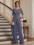 Jumpsuit 2 Pieces Scoop Half Sleeves Floor-Length Mother of the Bride Dresses with Applique & Belt