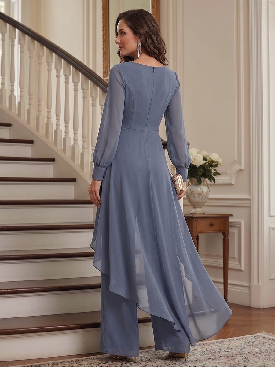 Jumpsuit 2 Pieces Scoop Long Sleeves Floor-Length Mother of the Bride Dresses with Ruffles