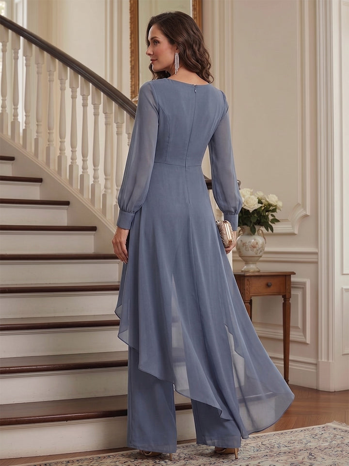 Jumpsuit 2 Pieces Scoop Long Sleeves Floor-Length Mother of the Bride Dresses with Ruffles