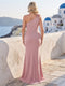 Sheath/Column One-Shoulder Sleeveless Floor-Length Plus Size Bridesmaid Dresses with 3D Floral & Split Side