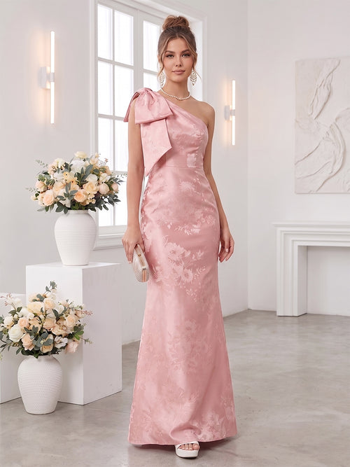 Trumpet/Mermaid One-Shoulder Sleeveless Floor-Length Bridesmaid Dresses with Bowknot