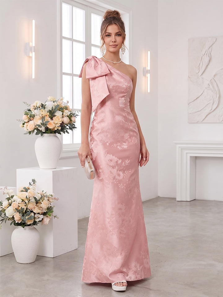 Trumpet/Mermaid One-Shoulder Sleeveless Floor-Length Bridesmaid Dresses with Bowknot