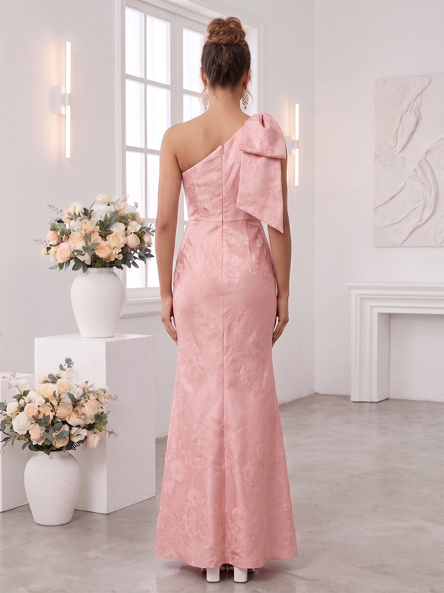 Trumpet/Mermaid One-Shoulder Sleeveless Floor-Length Bridesmaid Dresses with Bowknot