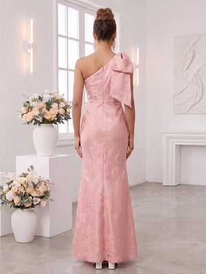 Trumpet/Mermaid One-Shoulder Sleeveless Floor-Length Bridesmaid Dresses with Bowknot
