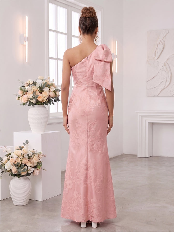 Trumpet/Mermaid One-Shoulder Sleeveless Floor-Length Bridesmaid Dresses with Bowknot