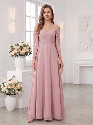 A-Line/Princess Spaghetti Straps Cap Sleeves Floor-Length Bridesmaid Dresses with Ruched