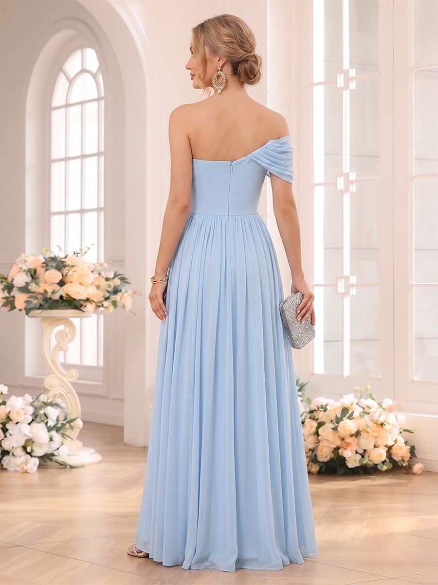 Trumpet/Mermaid One-Shoulder Sleeveless Floor-Length Bridesmaid Dresses with Pleats
