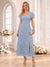 A-Line/Princess Square Neck Short Sleeves Tea-Length Bridesmaid Dresses with Split Side & Ruffles