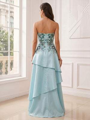 A-Line/Princess Strapless Sleeveless Floor-Length Evening Dresses with Ruffles & Appliques