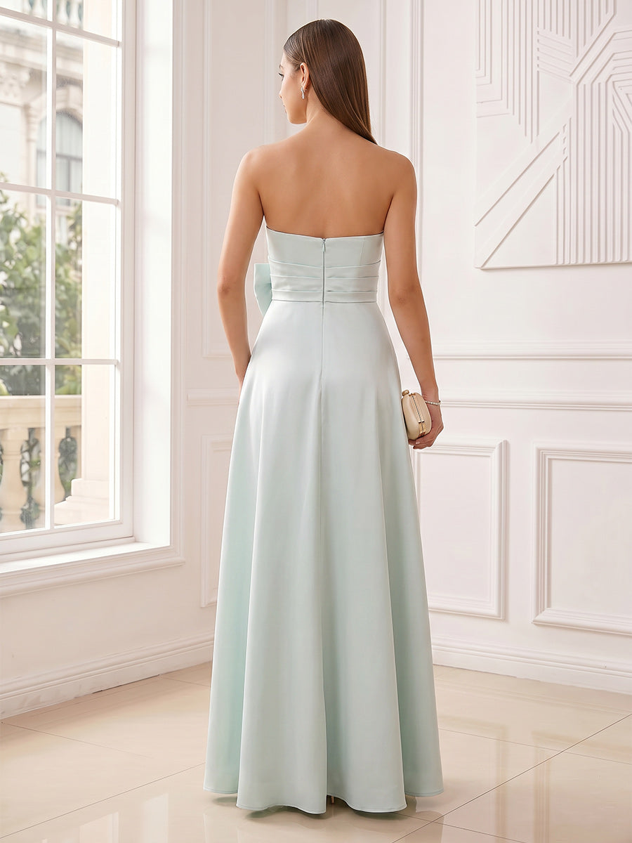 A-Line/Princess Strapless Sleeveless Floor-Length Evening Dresses with Bowknot &amp; Ruched