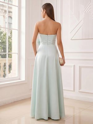 A-Line/Princess Strapless Sleeveless Floor-Length Evening Dresses with Bowknot & Ruched