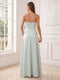 A-Line/Princess Strapless Sleeveless Floor-Length Evening Dresses with Bowknot & Ruched