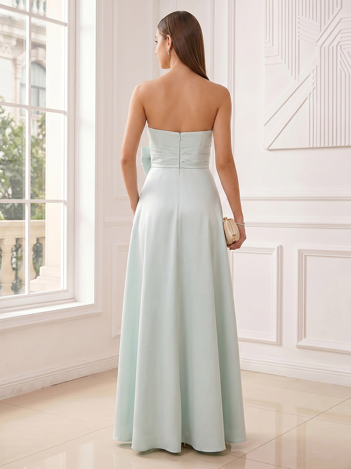 A-Line/Princess Strapless Sleeveless Floor-Length Evening Dresses with Bowknot &amp; Ruched