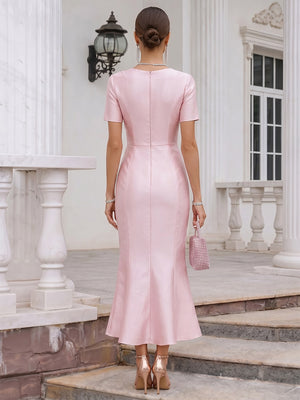 Sheath/Column Scoop Short Sleeves Asymmetrical Cocktail Dresses With Ruffles