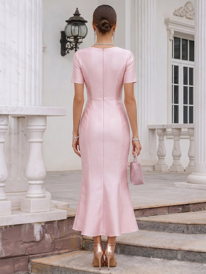 Sheath/Column Scoop Short Sleeves Asymmetrical Cocktail Dresses With Ruffles